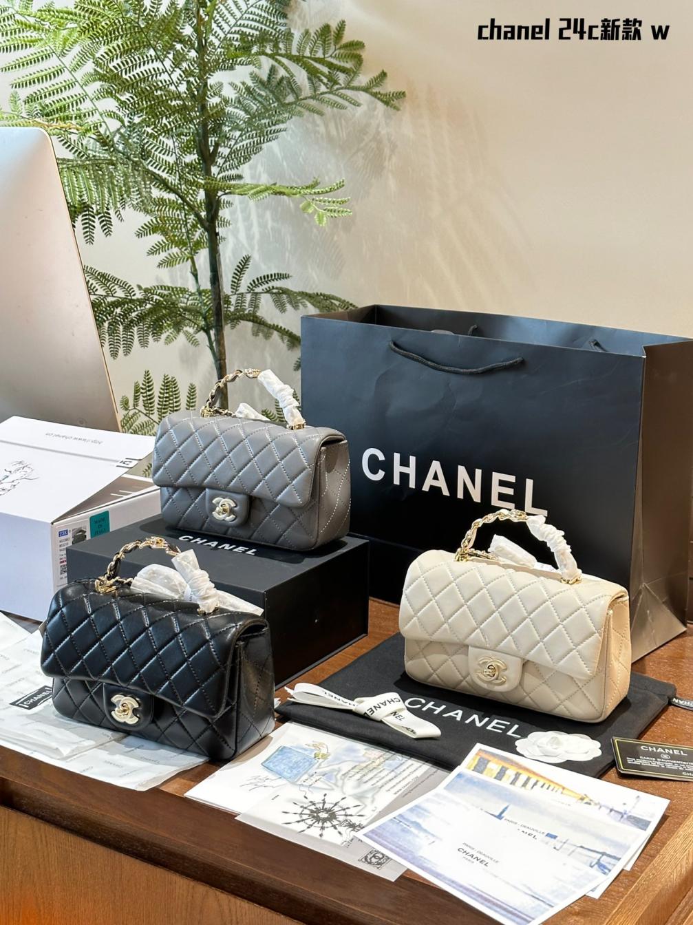Chanel Cowskin leather handle mini cf bag