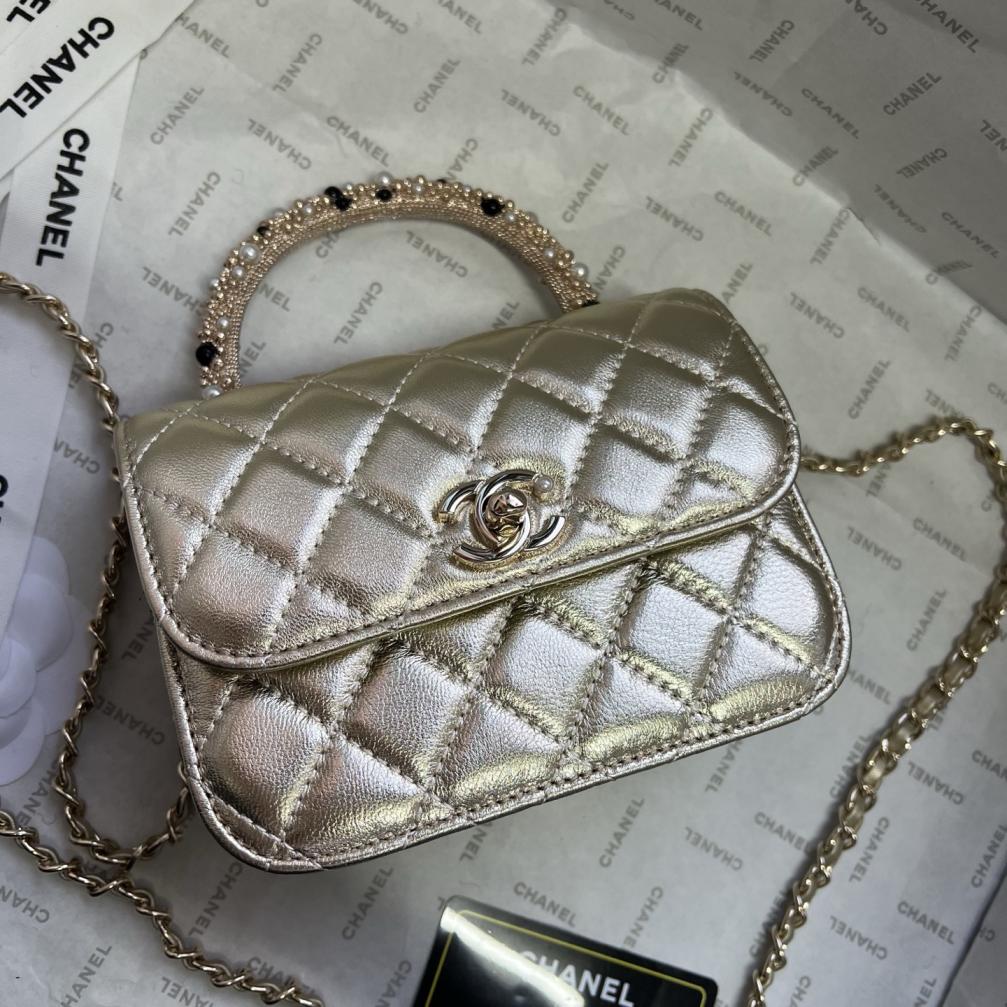 Chanel Flap Pearl handle chain bag leather