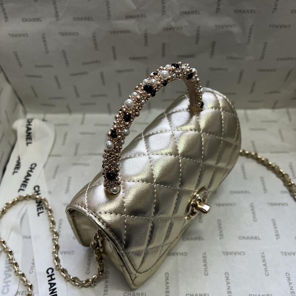 Chanel Flap Pearl handle chain bag leather