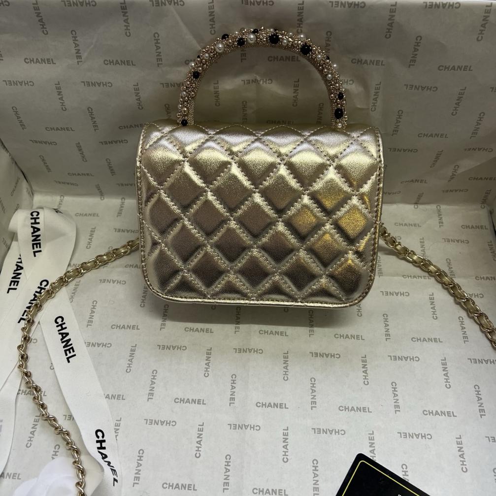 Chanel Flap Pearl handle chain bag leather