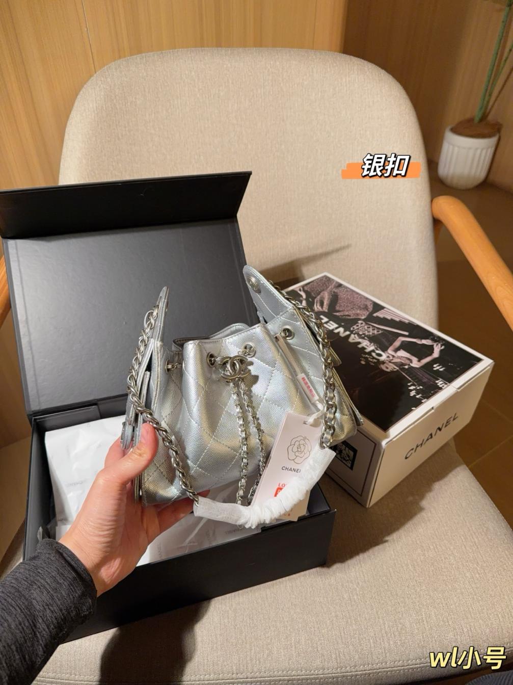 Chanel 25bag hobo for women ladies silvery mini size