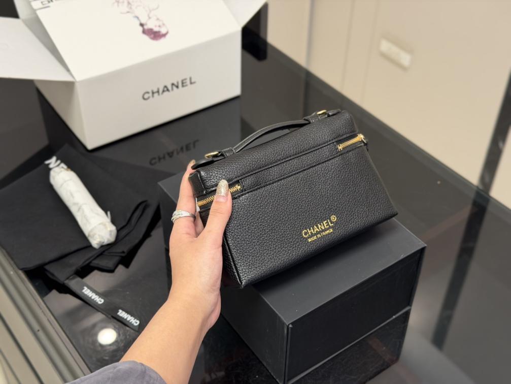 Chanel Black Caviar Leather Zip Around Shoulder Bag Crossbody with Top Handle